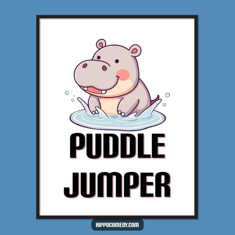 Funny Hippo Splashing Poster: Joyful Art Gift for Playful Decor