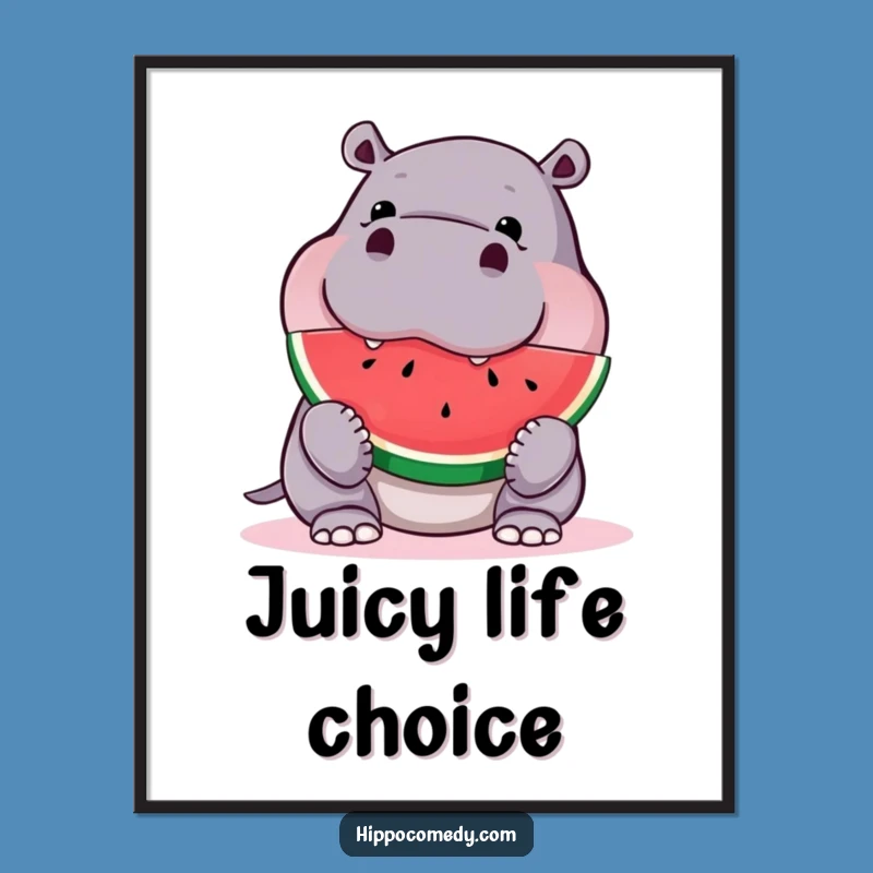 Funny Hippo Watermelon Poster - Hilarious Wall Art for a Cheerful Home