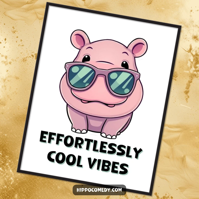 Funny Kawaii Hippo Poster, a cute hippo wearing huge sunglasses, exuding coolness and style on your wall.