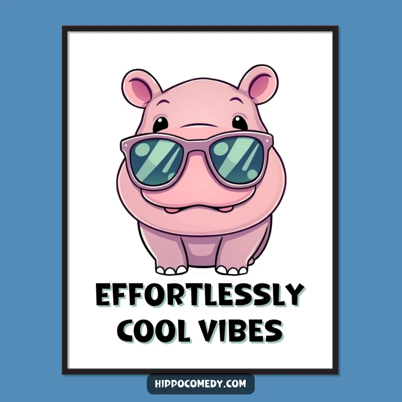 Funny Kawaii Hippo Cool Sunglasses Poster - Wall Art, Great Gift Idea
