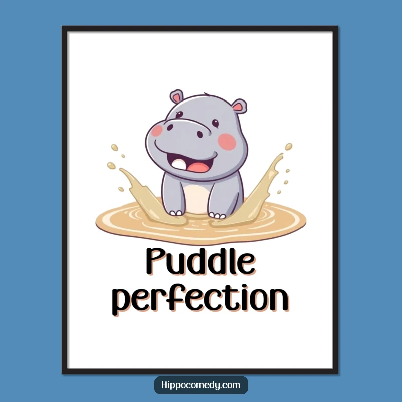 Funny Kawaii Hippo Mud Splash Poster - Adorable Animal Art Gift