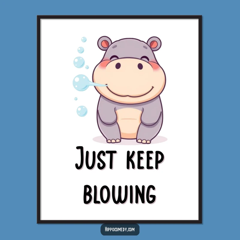 Funny Smiling Hippo Bubble Art Poster - Whimsical Decor, Great Gift