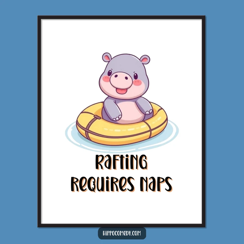 Funny Tiny Hippo Raft Poster - Whimsical Art for a Relaxing Space