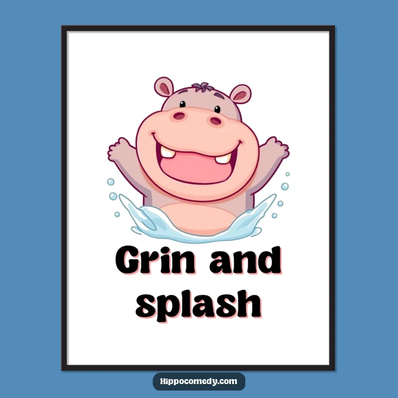 Funny Chubby Hippo Poster: Joyful Splash Art for Your Walls