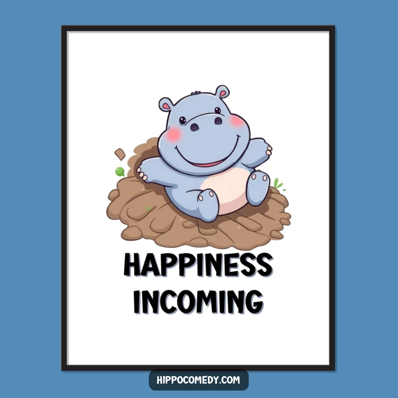 Funny Hippo Mudslide Poster - Vibrant Cartoon Hippo Joyful Wall Art