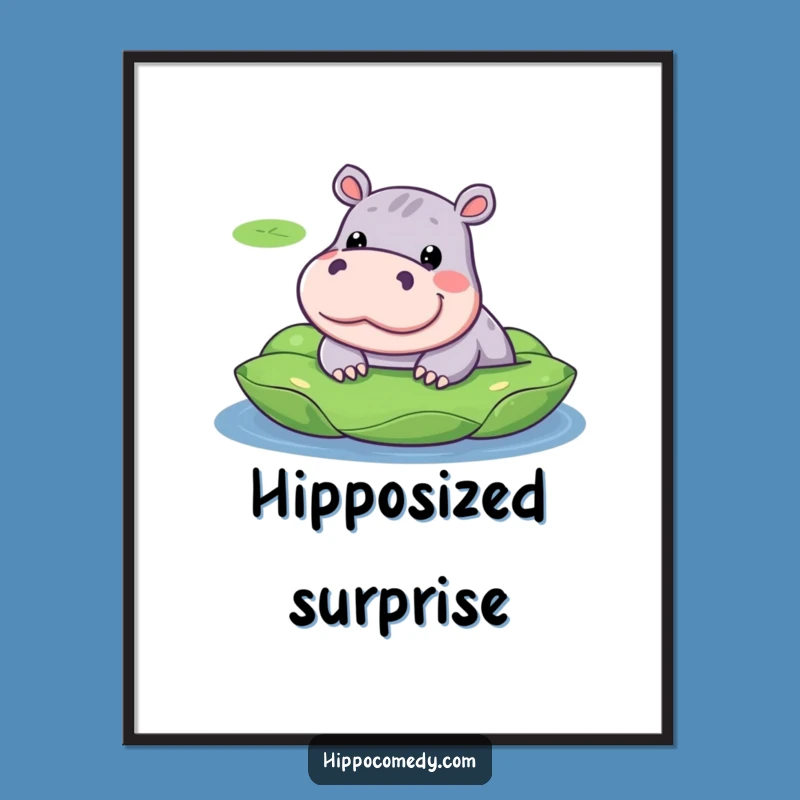 Funny Hippo Lily Pad Poster - Cute Kawaii Wall Art for a Cheerful Room