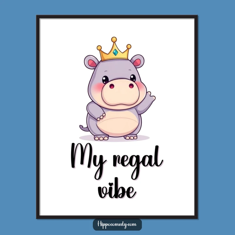 Funny Kawaii Hippo King Poster: Adorn Your Walls with Royal, Comical Art