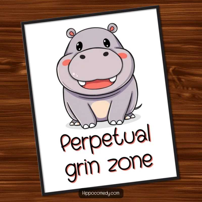 Funny Poster: A happy hippopotamus with a wide, beaming smile, bringing an infectious dose of joy to any space.