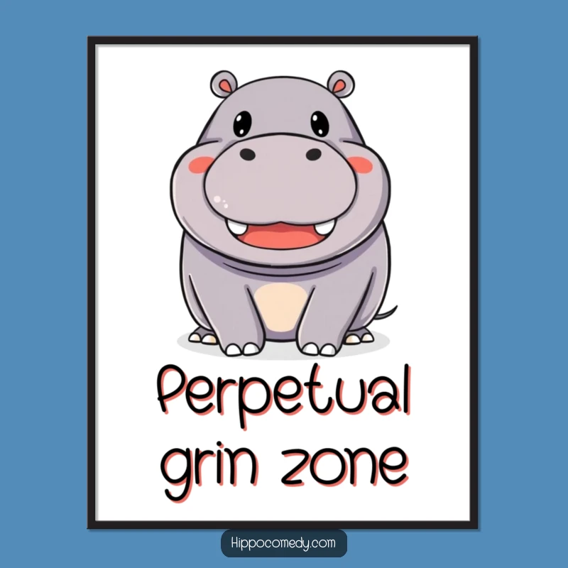 Funny Happy Hippo Poster: Beaming Hippopotamus Smile, Joyful Wall Art Gift