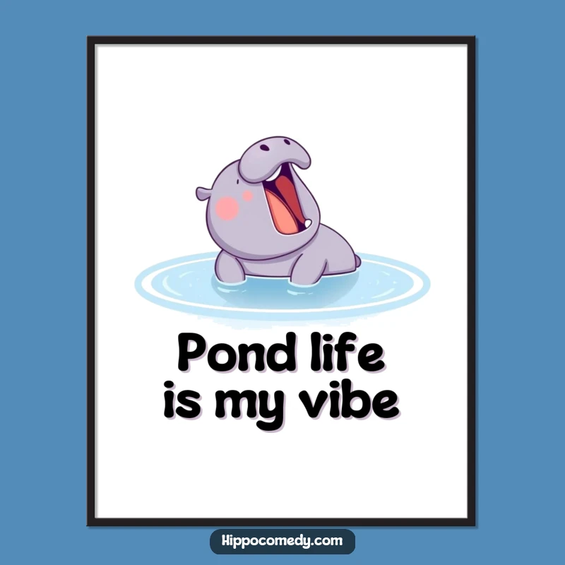 Funny Content Hippo Yawning Poster - Artistic & Hilarious Hippo Wall Art Gift