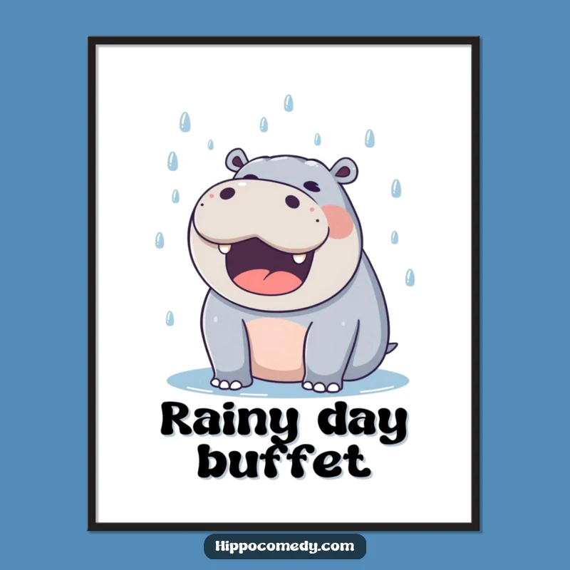 Funny Hippo Raindrop Poster: Adorable Wall Art, Perfect Funny Gift