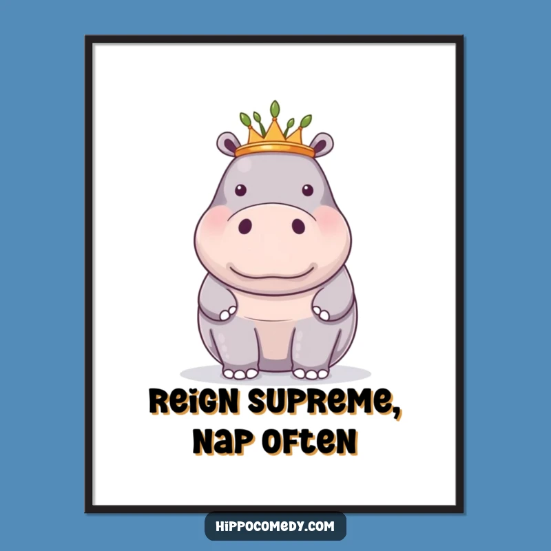 Funny Proud Hippo Reed Crown Poster: Royal Wall Art for a Majestic Home