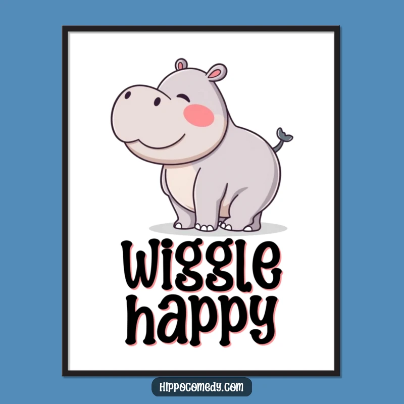 Funny Hippo Tail Wiggle Poster: Vibrant Wall Art, Silly Hippo Gift Decor