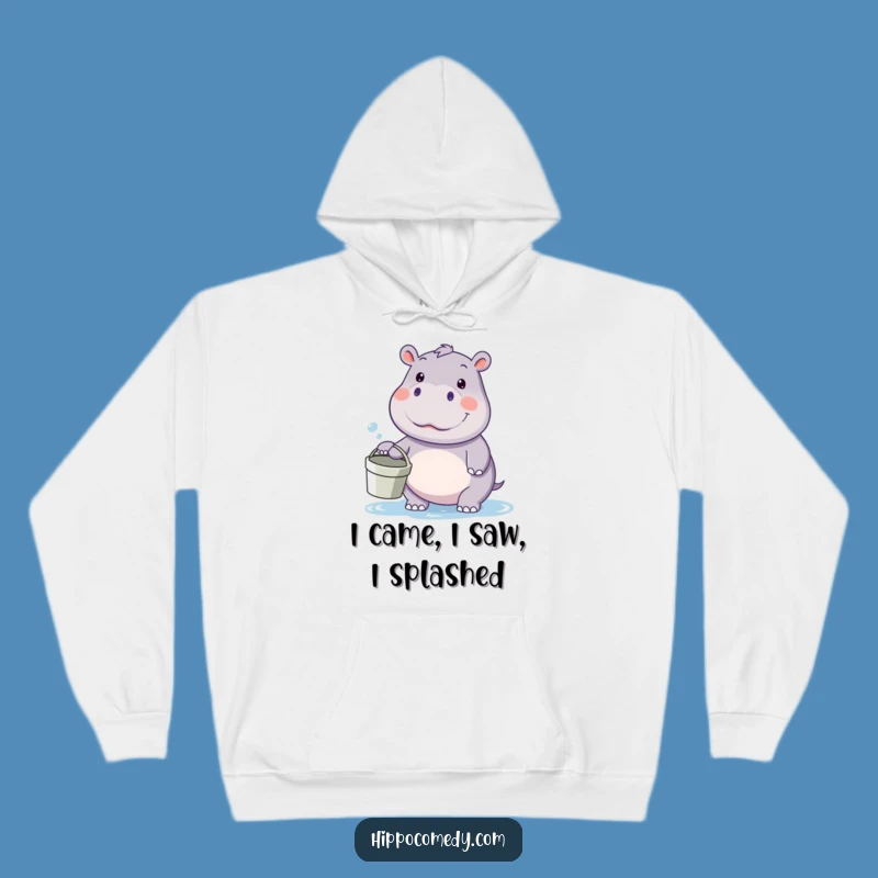 Cozy funny kawaii hippo hoodie, a warm gift for fun-lovers, featuring a hippo ready for a water fight.