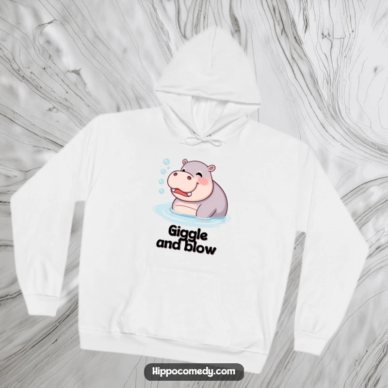 Funny Hoodie: A giggling hippopotamus blowing bubbles in the water, perfect for cozying up with a dose of fun.