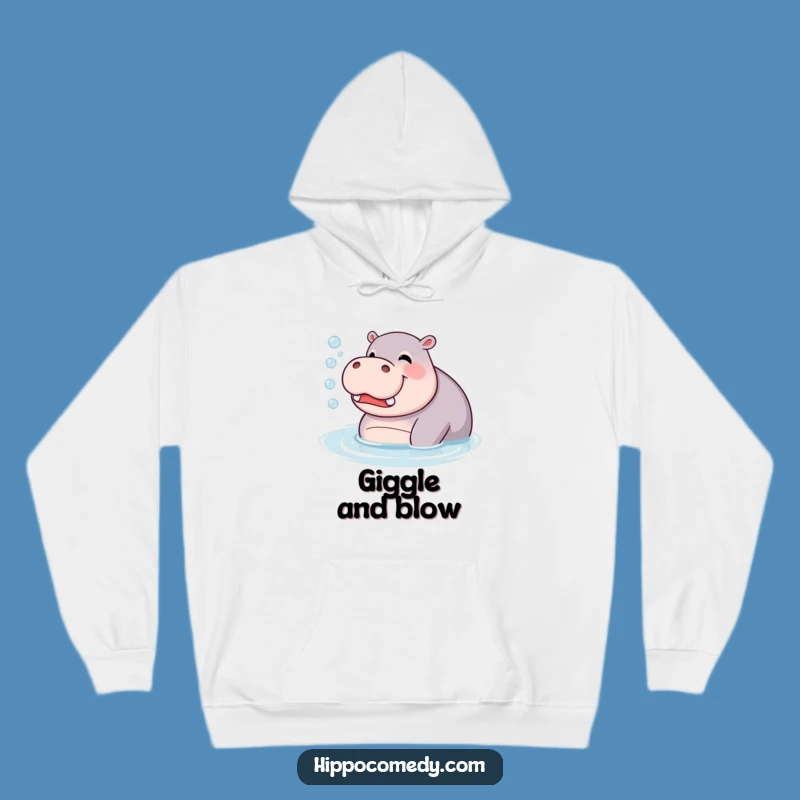 Funny Giggling Hippo Hoodie: Cozy Hippopotamus Blowing Bubbles, Warm Gift