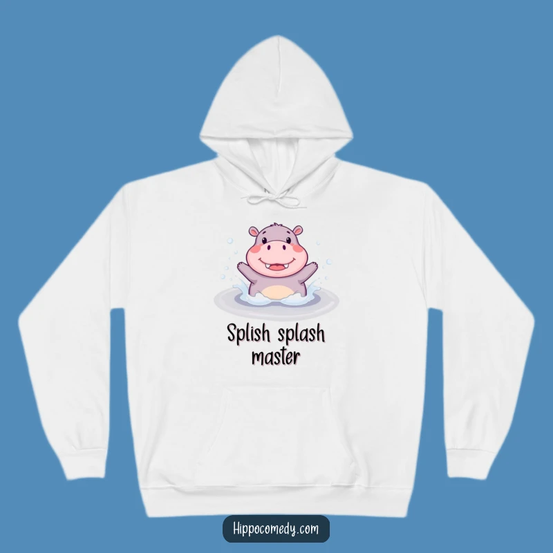 Funny Hippo Splash Hoodie: Cozy Hippopotamus Splashing in Bubbly Puddle, Warm Gift