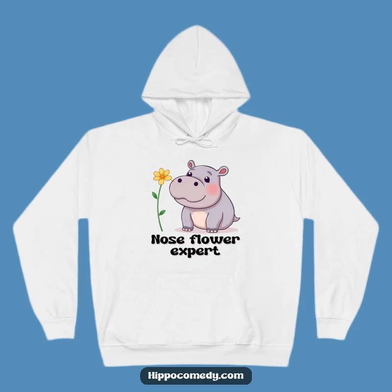 Funny Hippo Flower Nose Hoodie: Cozy Hippopotamus Balancing Blooms, Warm Gift
