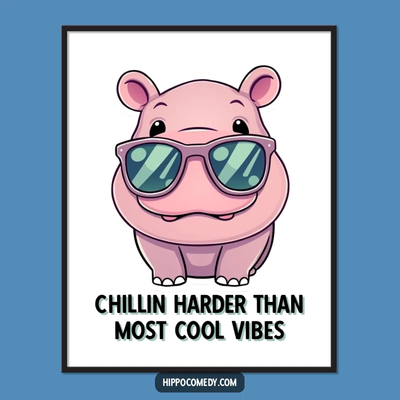 Funny Free Printable Wall Art: Cool Kawaii Hippo Sunglasses, Downloadable Decor