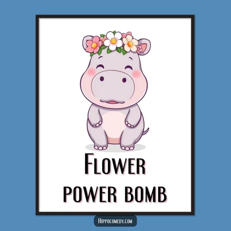 Free Printable Kawaii Hippo Wall Art: Adorable Flower Crown Kiss Decor