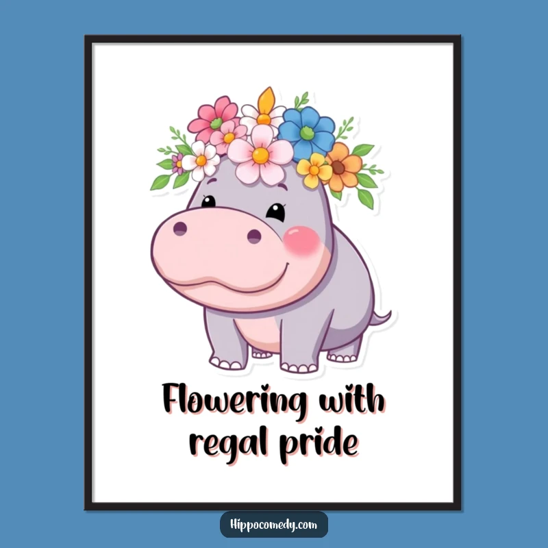 Funny Free Printable Wall Art: Whimsical Hippo Flower Crown, Elegant Downloadable Decor