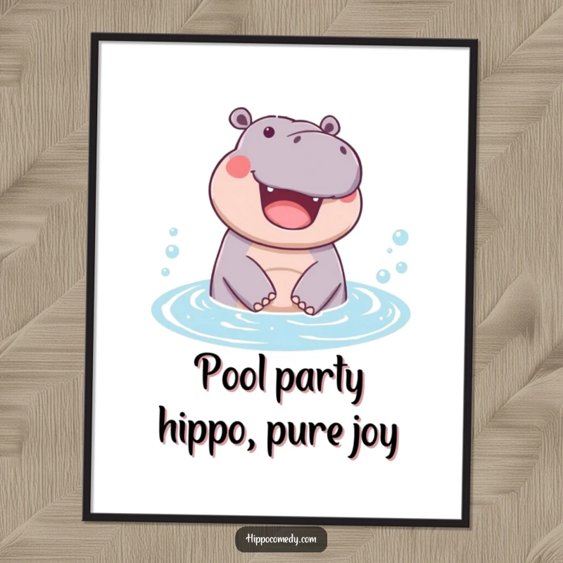 Funny Free Printable Wall Art of a hippo joyfully emerging from a bubbly pool, radiating happiness.