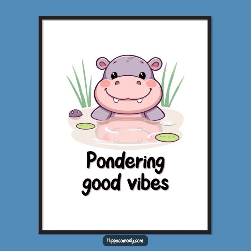 Free Printable Kawaii Hippo Wall Art: Smiling Pond Decor Download