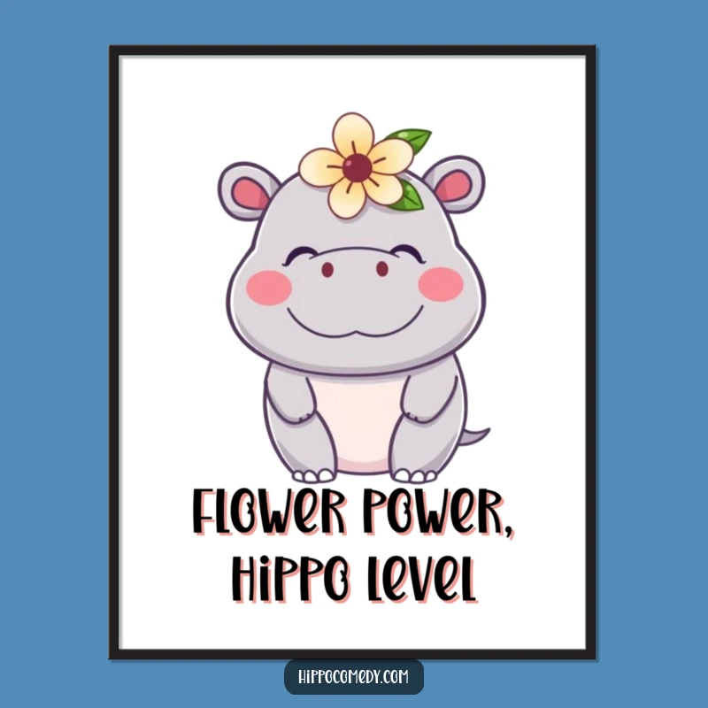 Free Printable Wall Art: Content Hippo Flower - Funny Cute Downloadable Decor