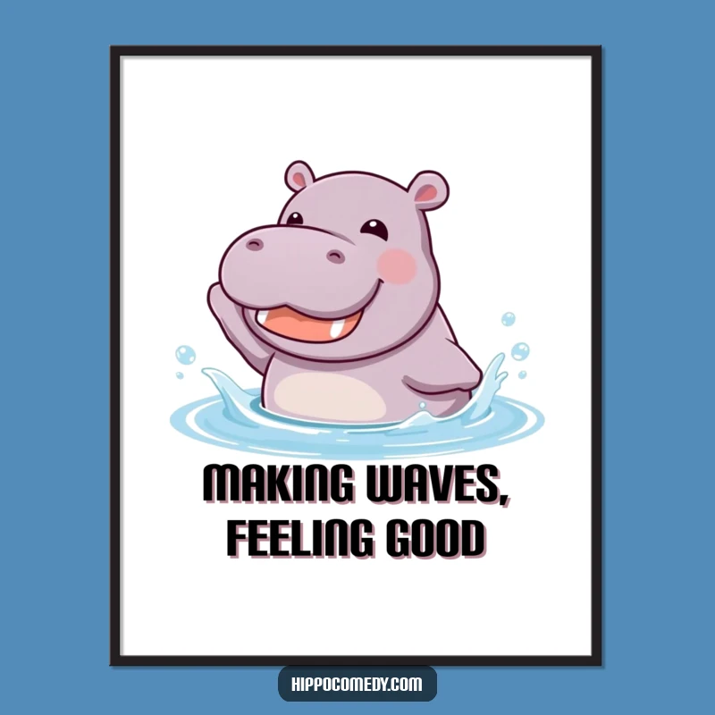 Free Printable Wall Art: Fun Hippo Splash Grin Downloadable Decor