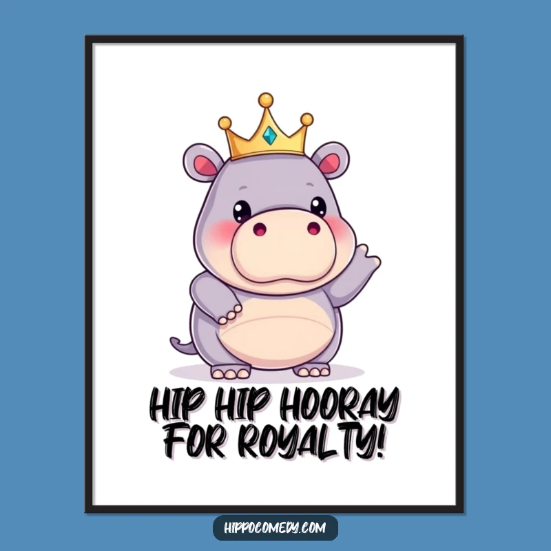 Free Printable Wall Art: Funny Hippo King Crown Kawaii Downloadable Art for Kids Room