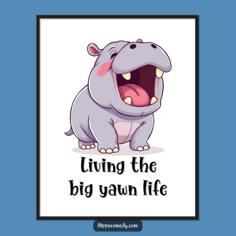 Free Printable Wall Art: Funny Yawning Hippo, Hilarious Downloadable Kawaii Decor