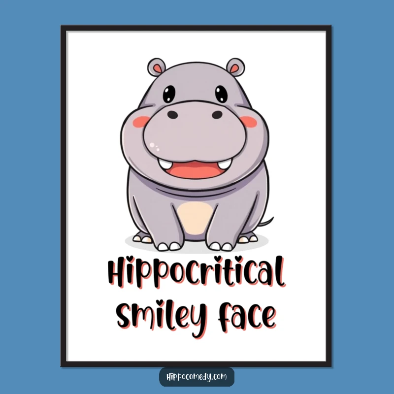 Free Printable Wall Art: Happy Hippo Smile, Funny Downloadable Decor Gift