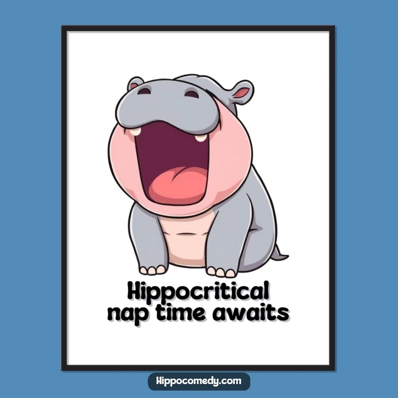 Free Printable Yawning Hippo Wall Art: Hilarious Sleepy Animal Downloadable Decor