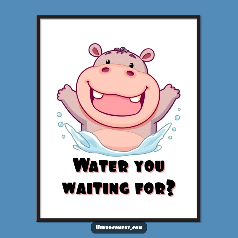 Funny Free Printable Hippo Wall Art - Splashing Fun, Downloadable Decor