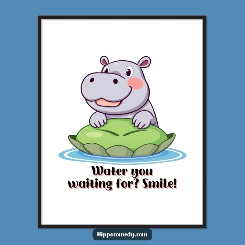 Funny Free Printable Wall Art: Excited Hippo Lily Pad, Playful Downloadable Decor