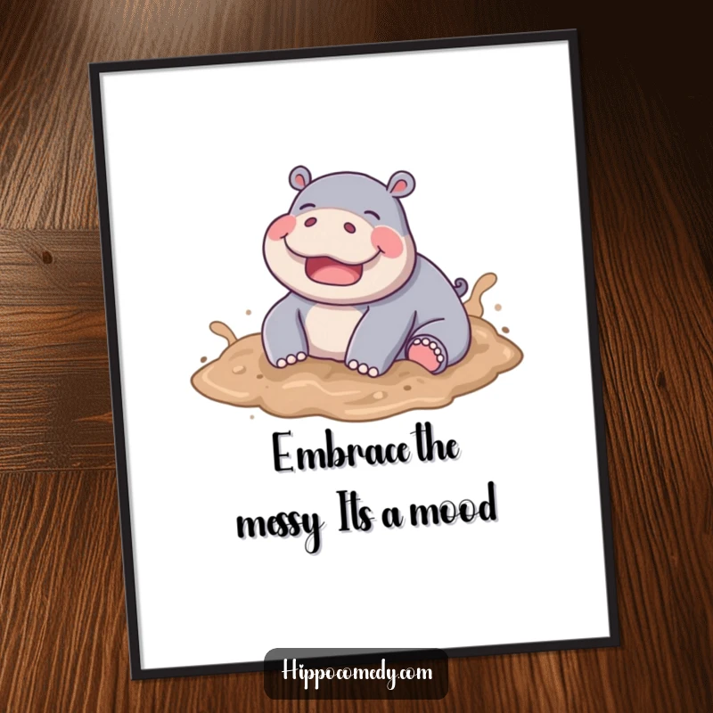 Funny Free Printable Wall Art: A joyful hippo gleefully rolling in soft, squishy mud, looking utterly content.