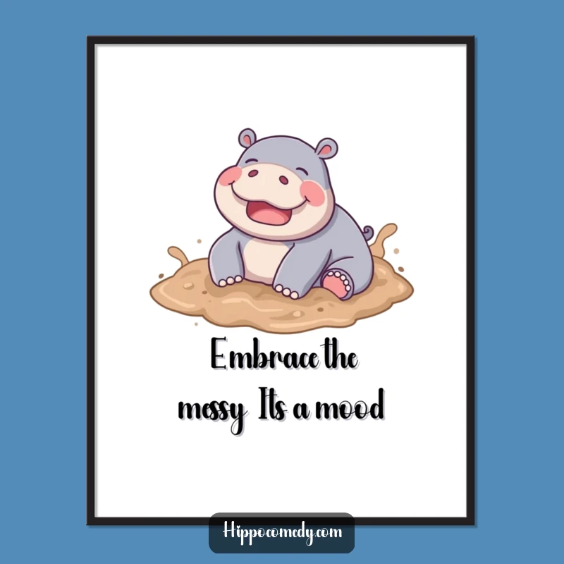 Funny Free Printable Wall Art: Muddy Hippo Joy, Downloadable Decor
