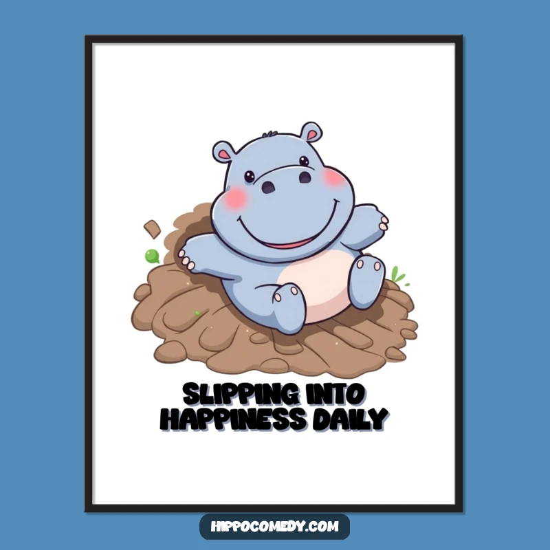 Funny Free Printable Wall Art: Muddy Hippo Slide - Hilarious Downloadable Art