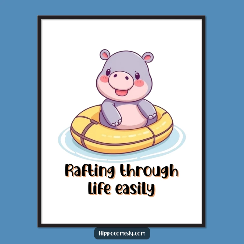 Funny Free Printable Wall Art: Tiny Hippo Floating on Raft, Whimsical Downloadable Decor