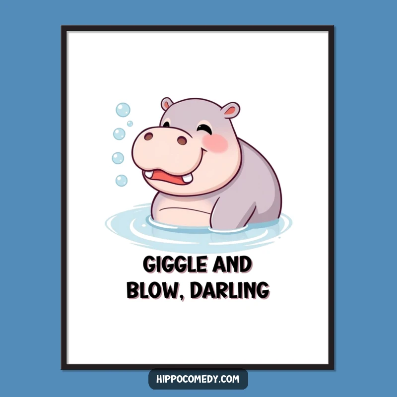 Free Printable Wall Art: Giggling Hippo Bubbles, Funny Downloadable Decor Gift