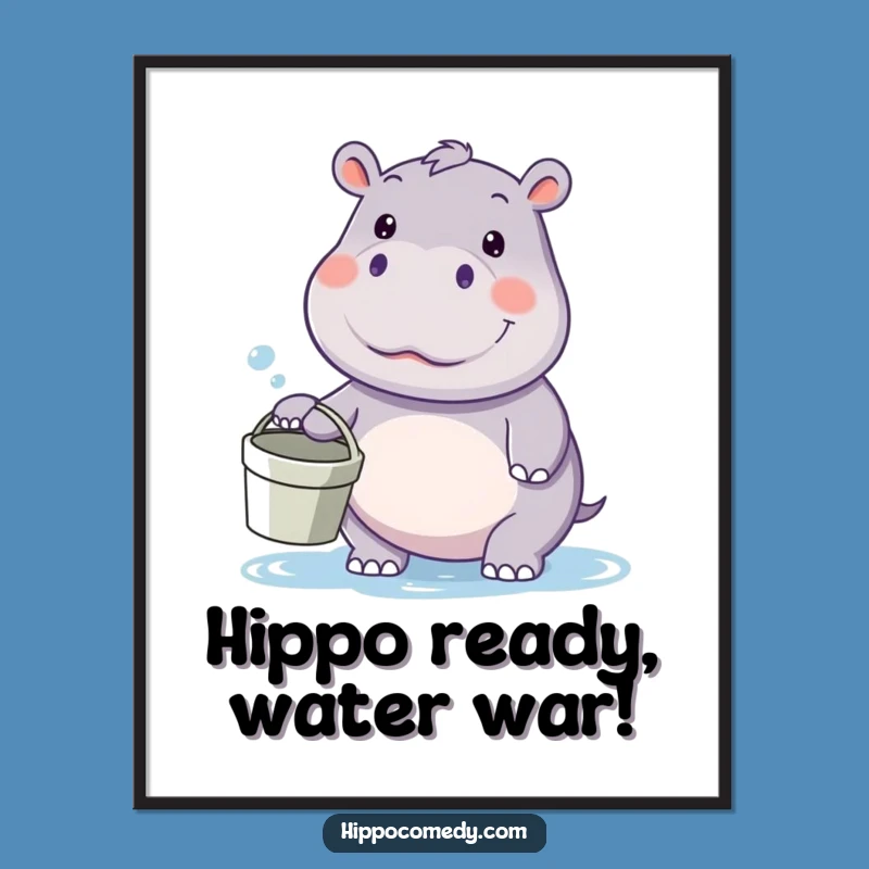 Funny Free Printable Wall Art: Hippo Water Fight Ready Downloadable Art