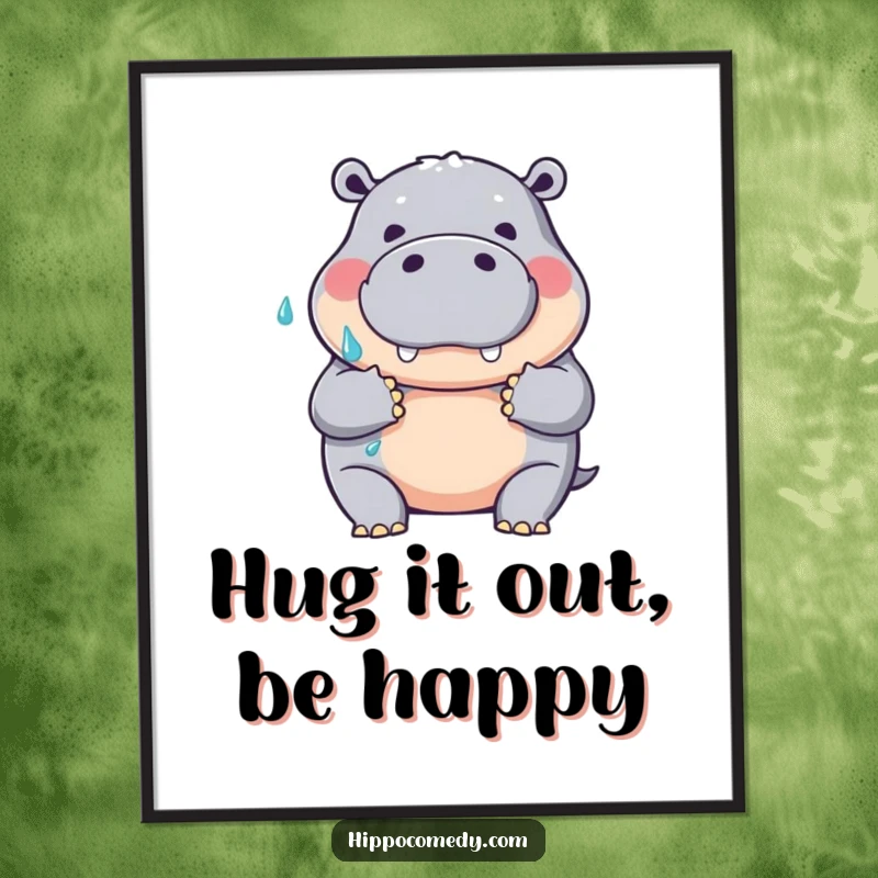 Funny Free Printable Wall Art: A friendly hippopotamus captured mid-hug, offering a warm and slightly wet embrace.