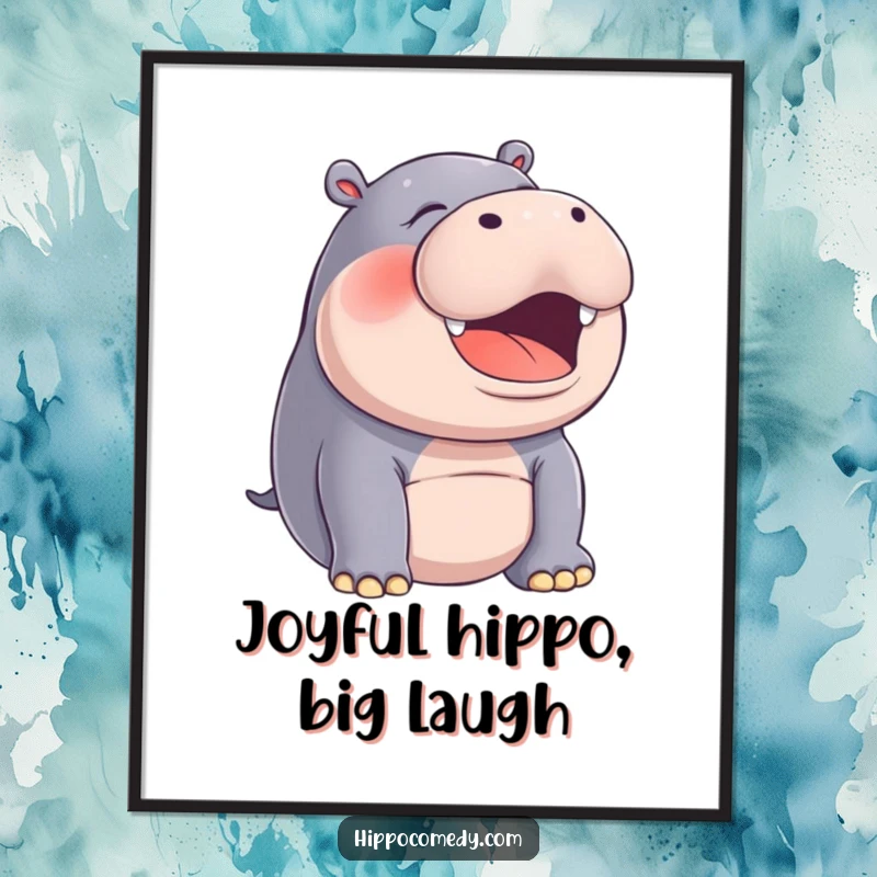 Funny Free Printable Wall Art: A hippo's mouth wide open in a silent, contagious, joyful laugh.