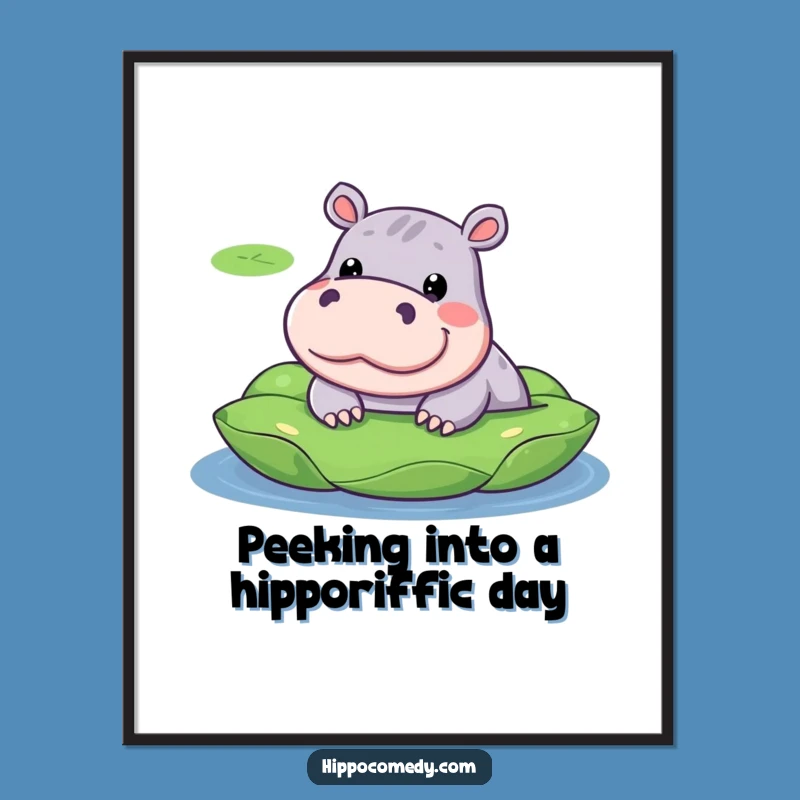 Free Printable Wall Art: Kawaii Hippo Lily Pad Peek - Funny Decor!