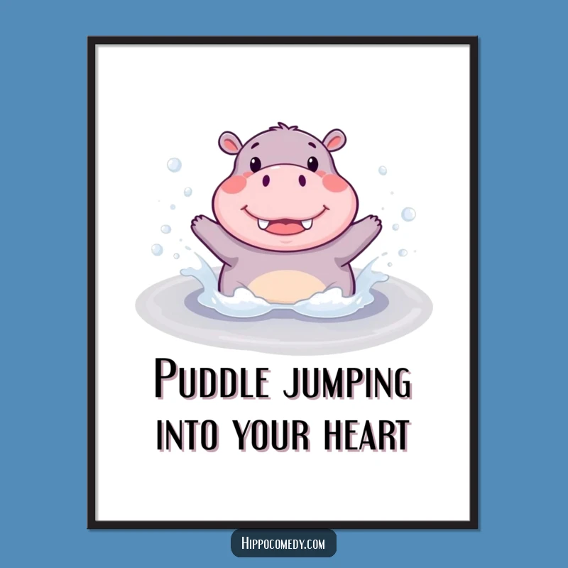 Free Printable Wall Art: Cute Splashing Hippo, Funny Downloadable Decor Gift