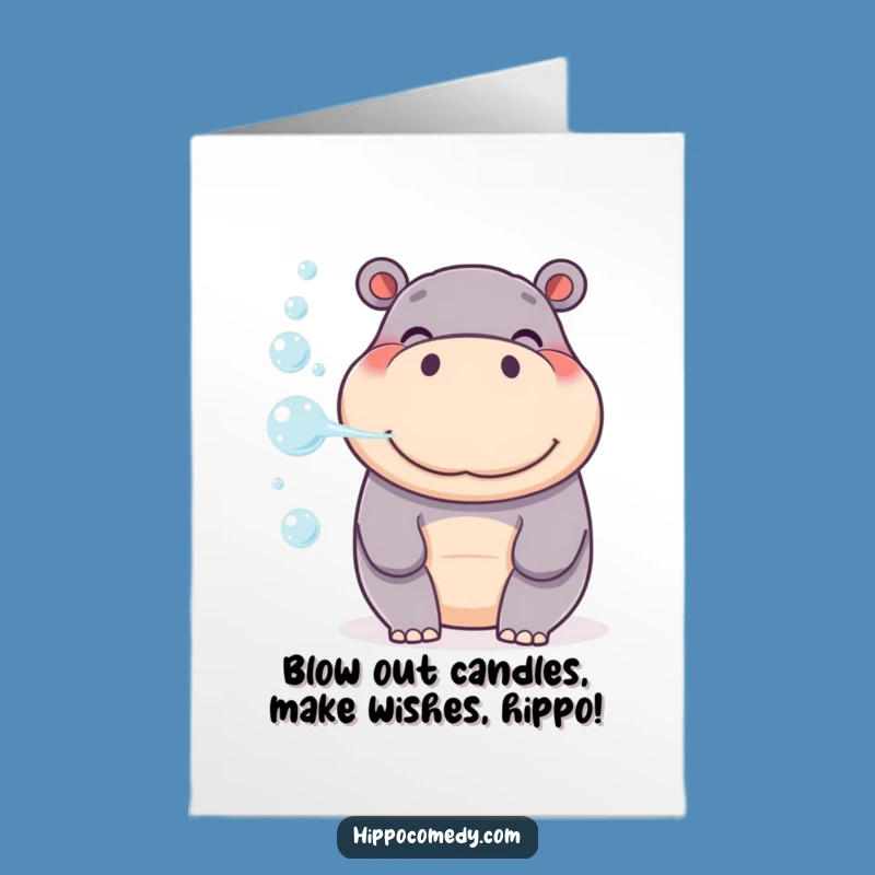 Free Printable Birthday Card: Smiling Hippo Bubbles, Funny Downloadable Gift
