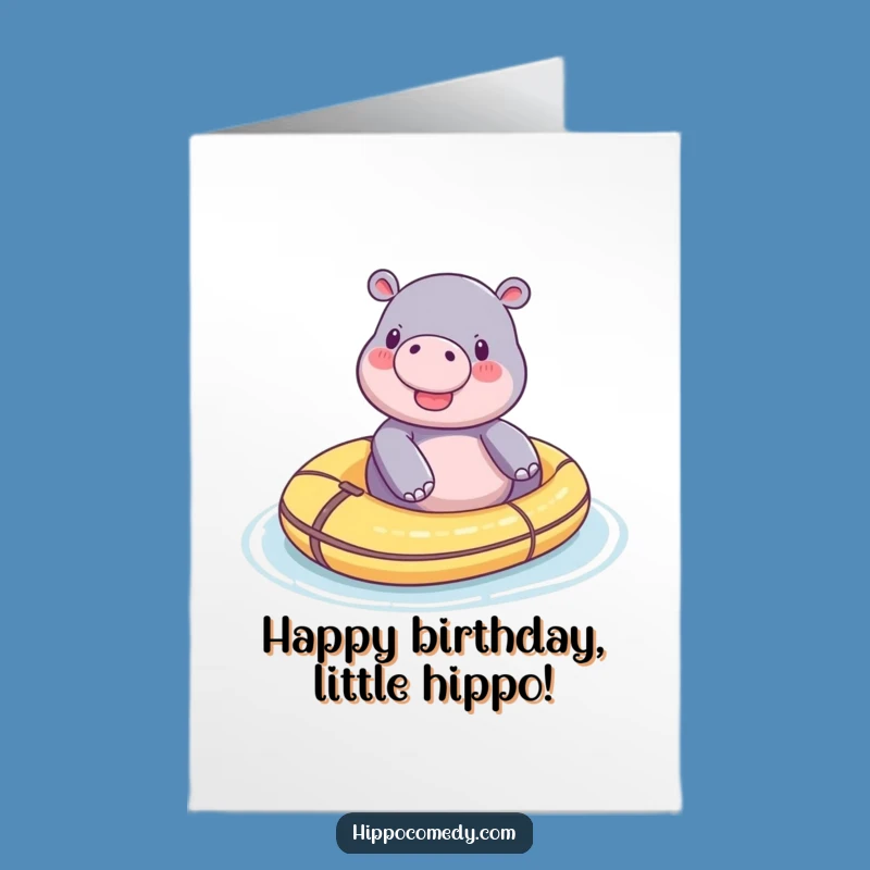 Free Printable Birthday Card: Adorable Hippo Floating, Cute Downloadable Gift for Joyful Celebrations