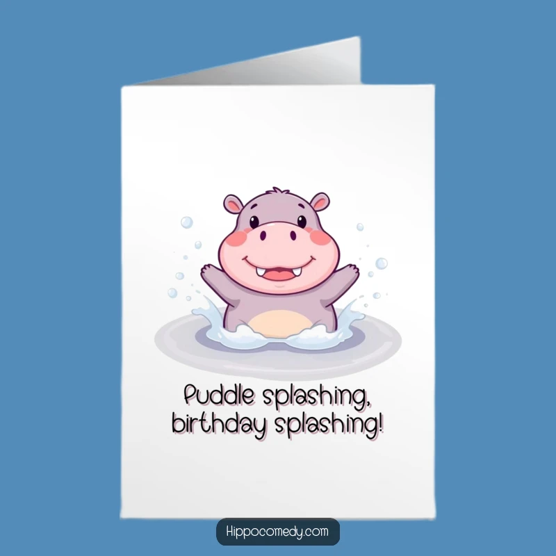 Free Printable Birthday Card: Cute Hippo Splashing Fun, Perfect Funny Downloadable Gift