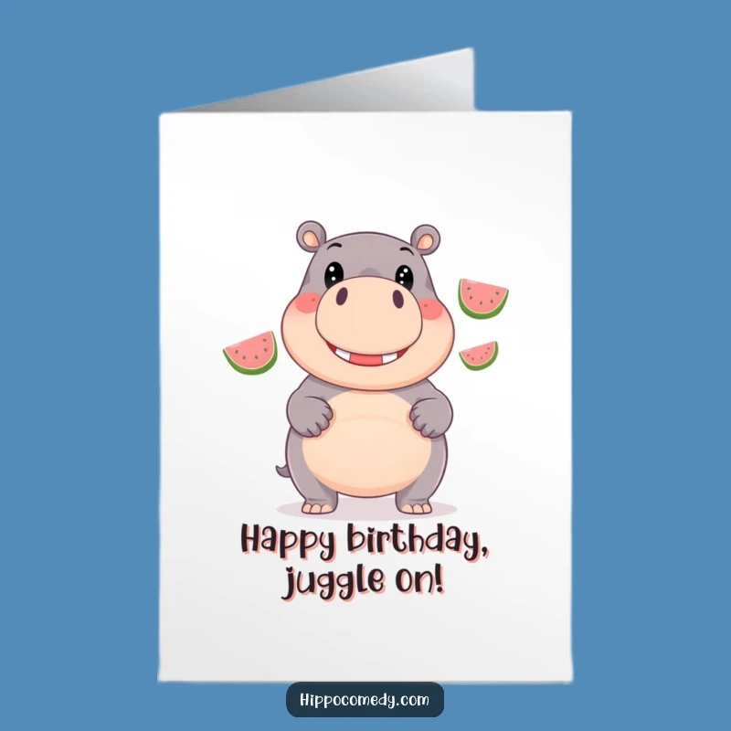 Free Printable Birthday Card: Hippo Juggling Fun, Funny Downloadable Gift for a Hilarious Celebration