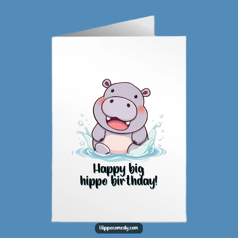 Free Printable Birthday Card: Hippo Splashing Fun, Funny Downloadable Gift for a Joyful Day